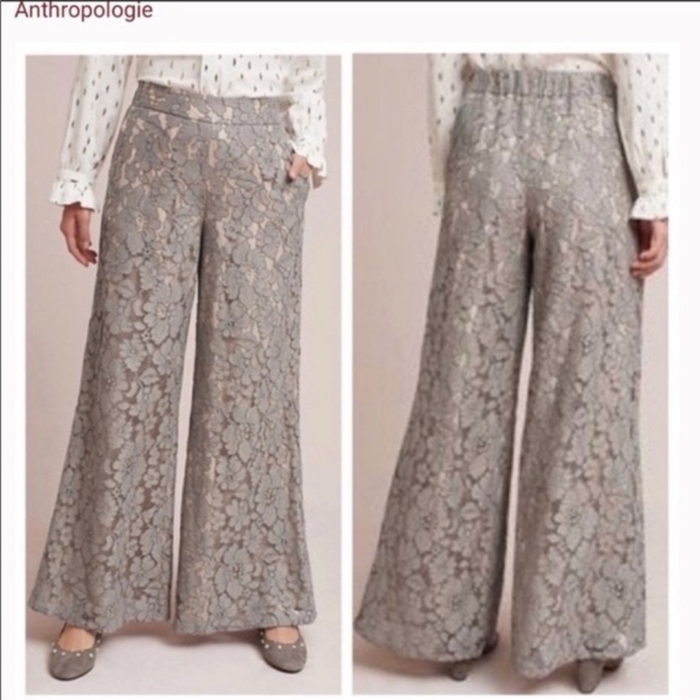 Anthropologie Feather Bone Wide Leg Lace Pants Large High Rise Relaxed